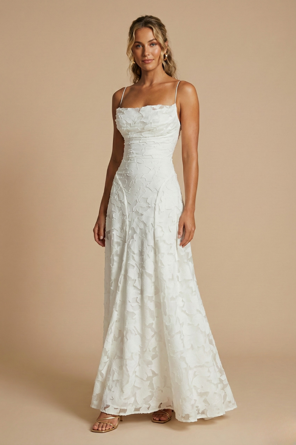 Women's Floral Maxi Dress - Spaghetti Strap Lace-Up Back