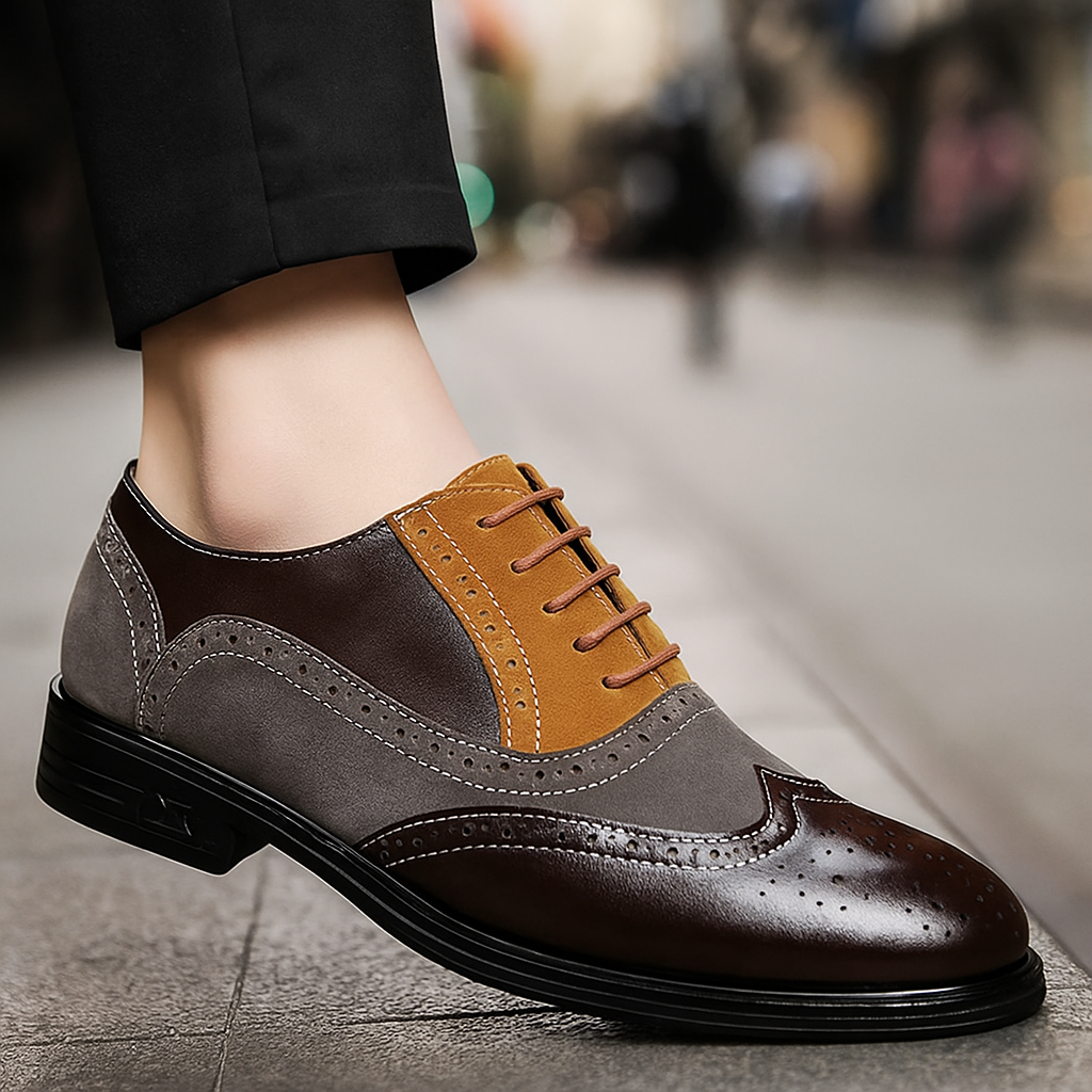 Men's Multi-Tone Leather Wingtip Oxford Brogue Dress Shoes