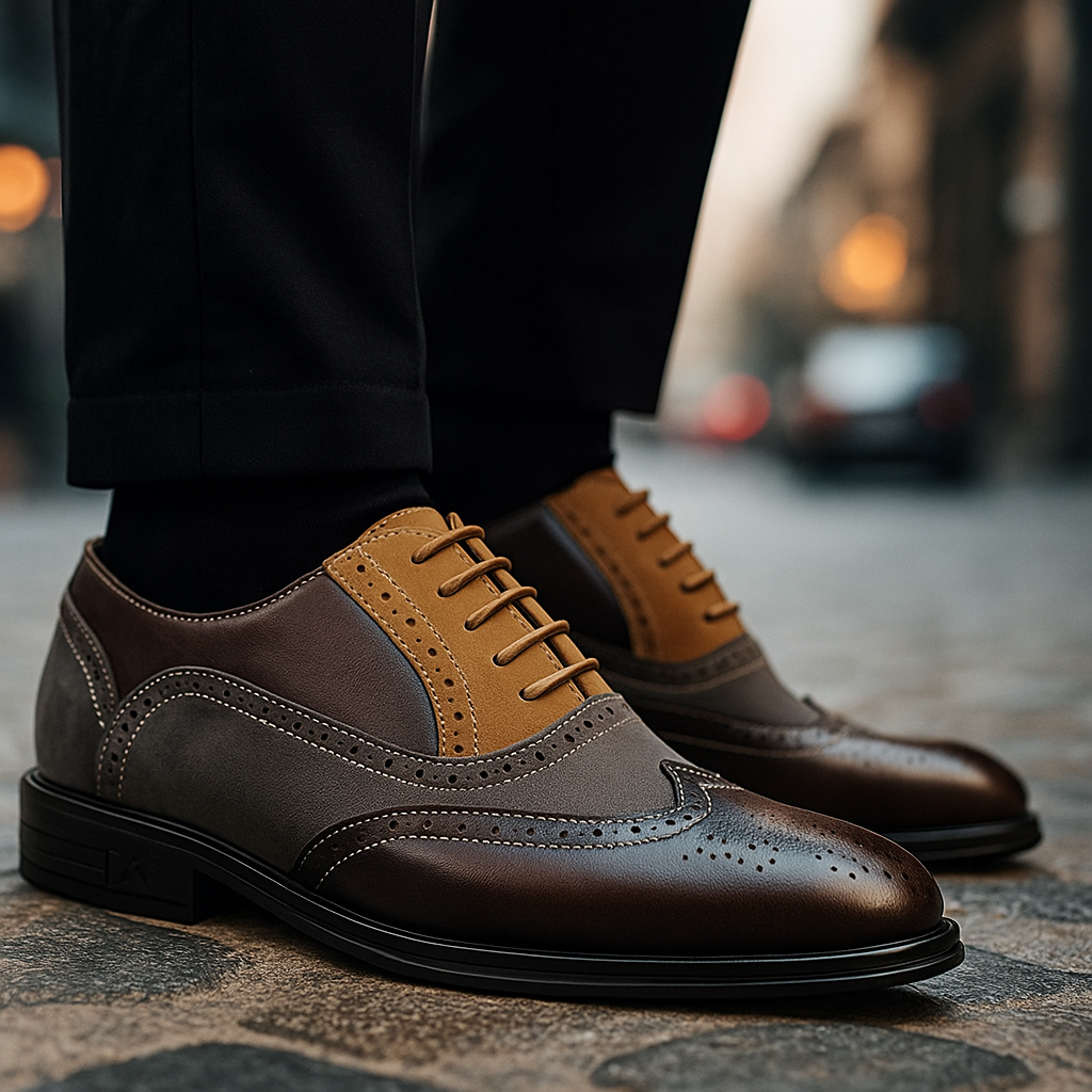 Men's Multi-Tone Leather Wingtip Oxford Brogue Dress Shoes