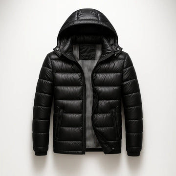 Men's Puffer Jacket - Hooded Zip Front with Contrast Zip Pockets and Quilted Channels