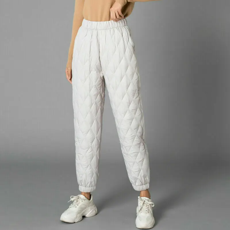Women's Quilted Pants - High Waist Elasticated Jogger Cuff