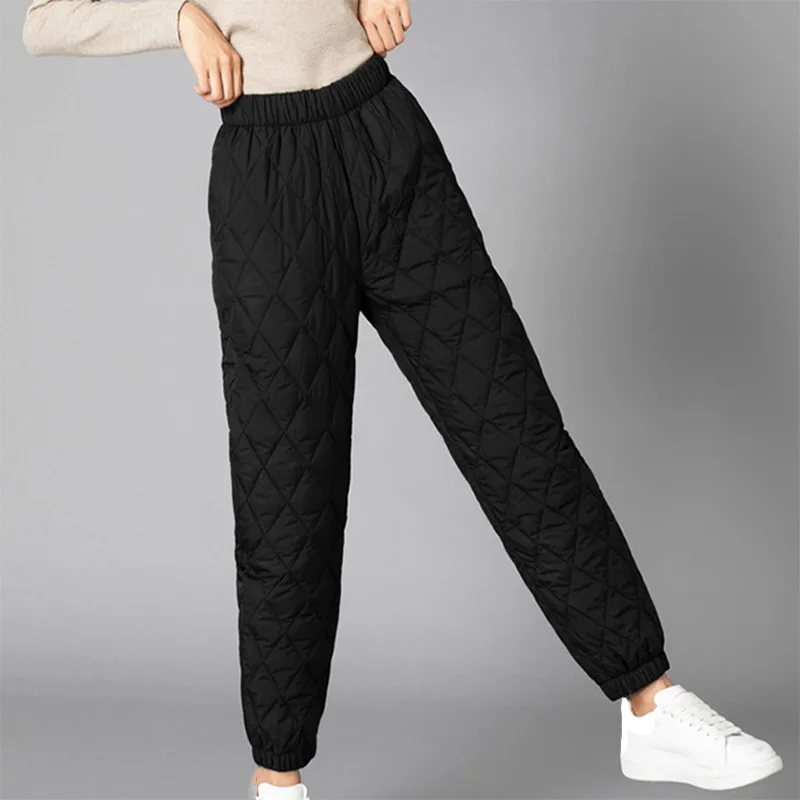 Women's Quilted Pants - High Waist Elasticated Jogger Cuff
