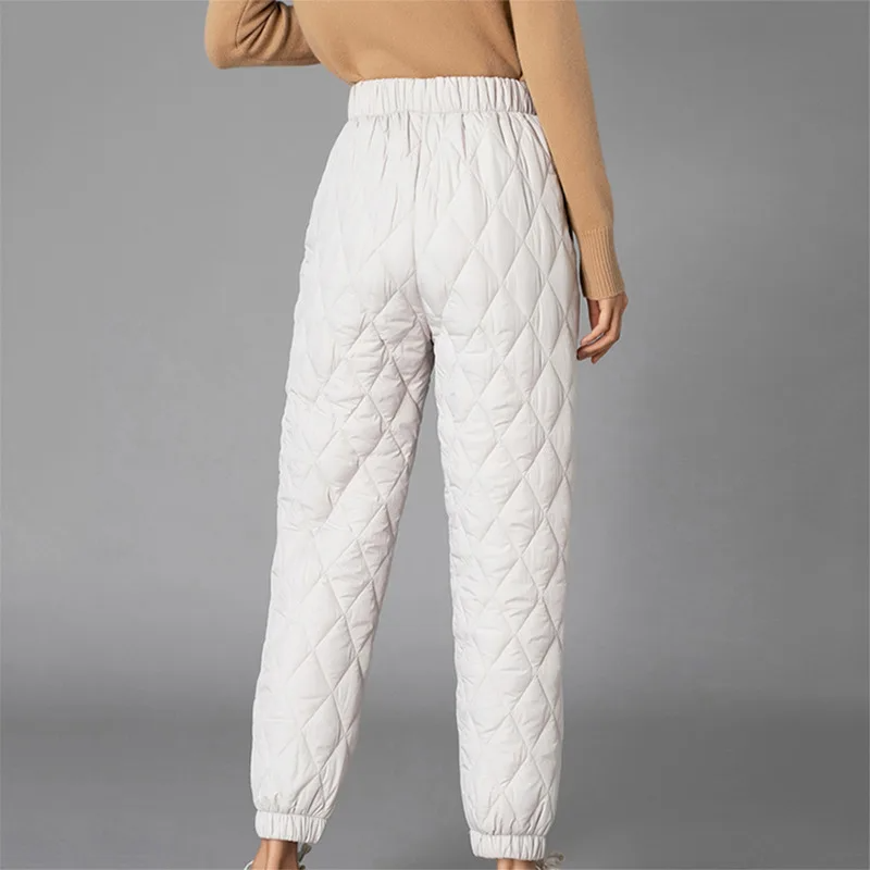 Women's Quilted Pants - High Waist Elasticated Jogger Cuff