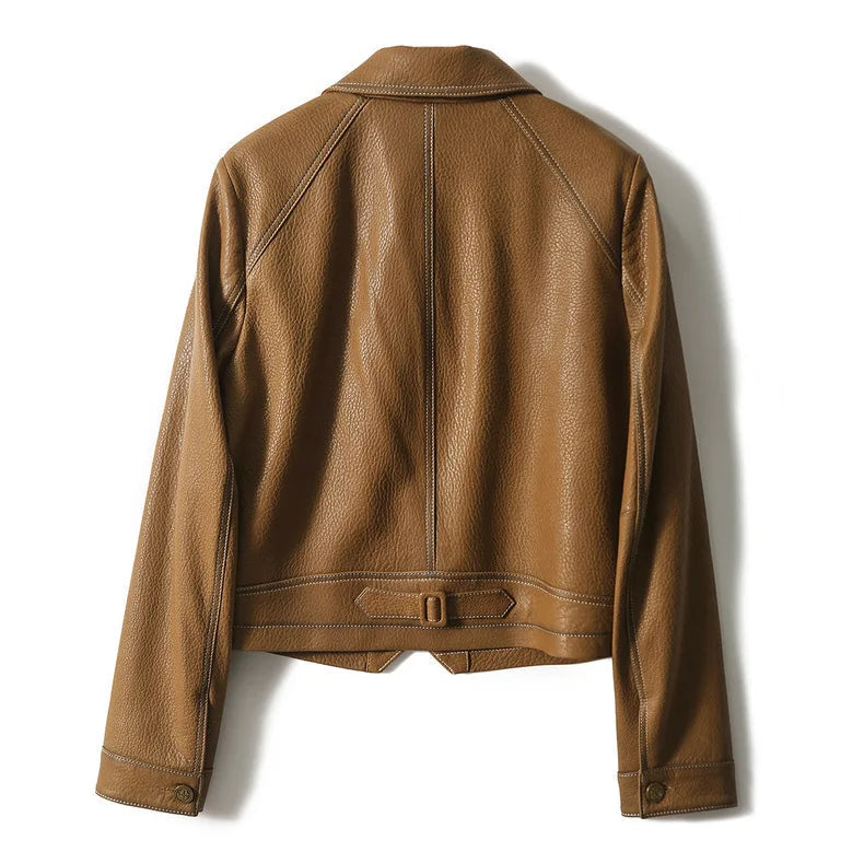 Women's Cropped Jacket - Notch Lapel Button Front Topstitched