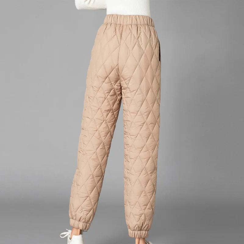 Women's Quilted Pants - High Waist Elasticated Jogger Cuff