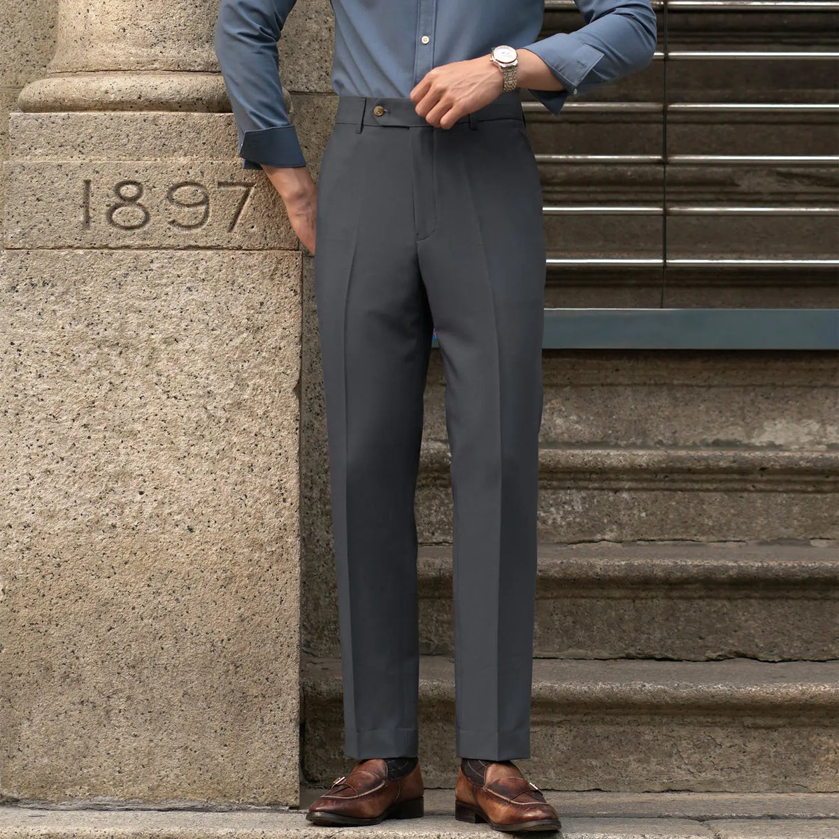 Men’s Slim Fit Ankle Trousers – Mid-Rise Tailored Style