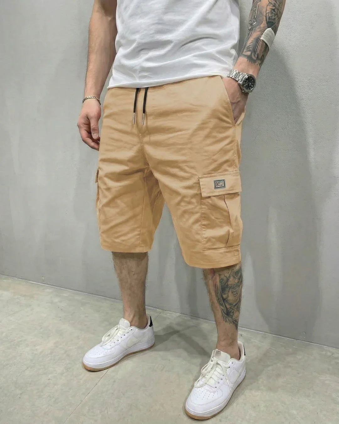 Men's Drawstring Waist Cargo Shorts - Above Knee Length