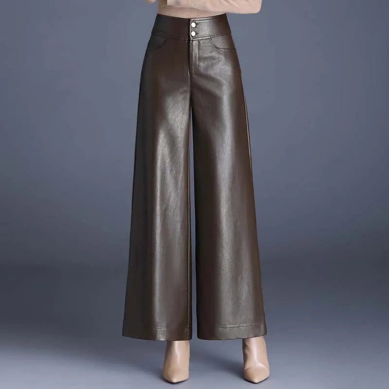 Women's Wide Leg Pants - High Waist Zip Concealed Closure