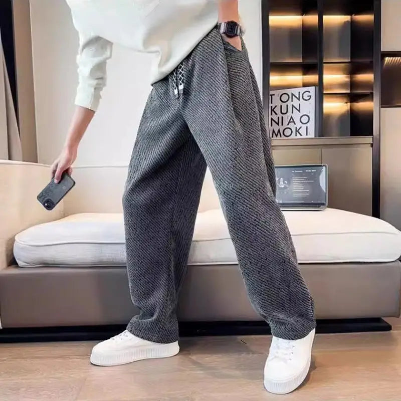 Men's Wide Leg Pants - Elasticated Waist Drawcord Twill