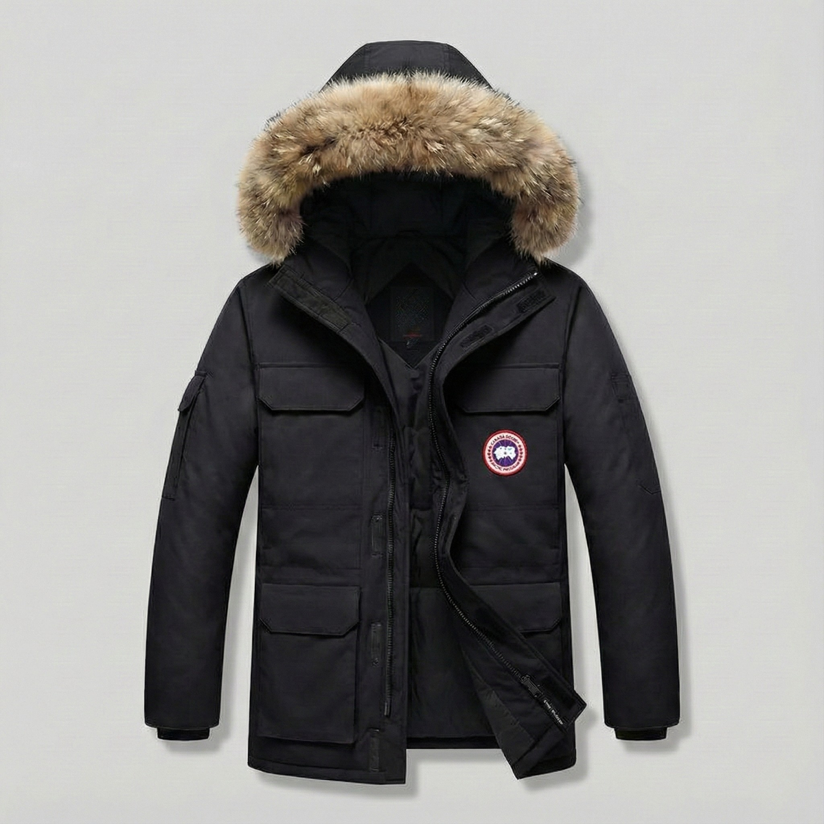 Women's Hooded Puffer Jacket with Detachable Faux Fur Trim - Full Zip - Winter Style