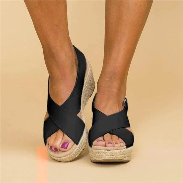 Women's Orthopedic Cross-Strap Espadrille Wedges - Slingback