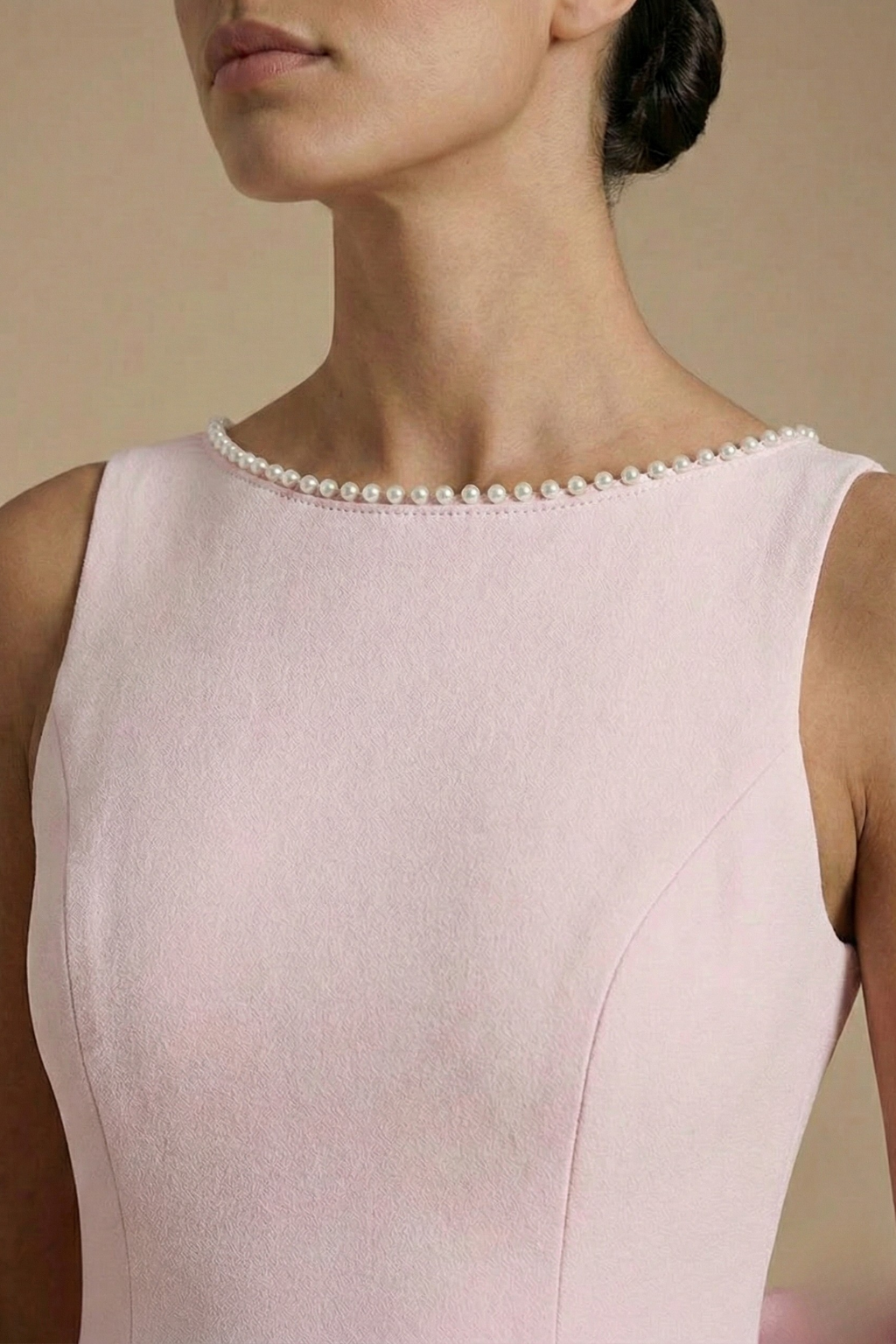 Women's Mini Dress - Boat Neck - Pearl Trim - Bow Back - White