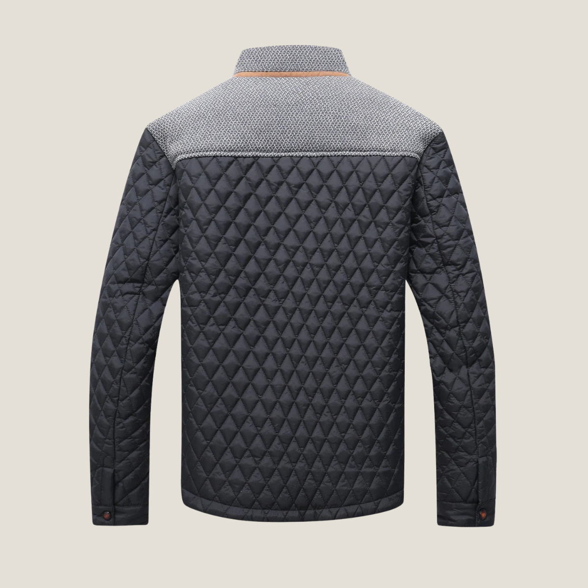 Men’s Quilted Jacket – Snap Button Front Casual Coat with Stand Collar and Contrast Panels