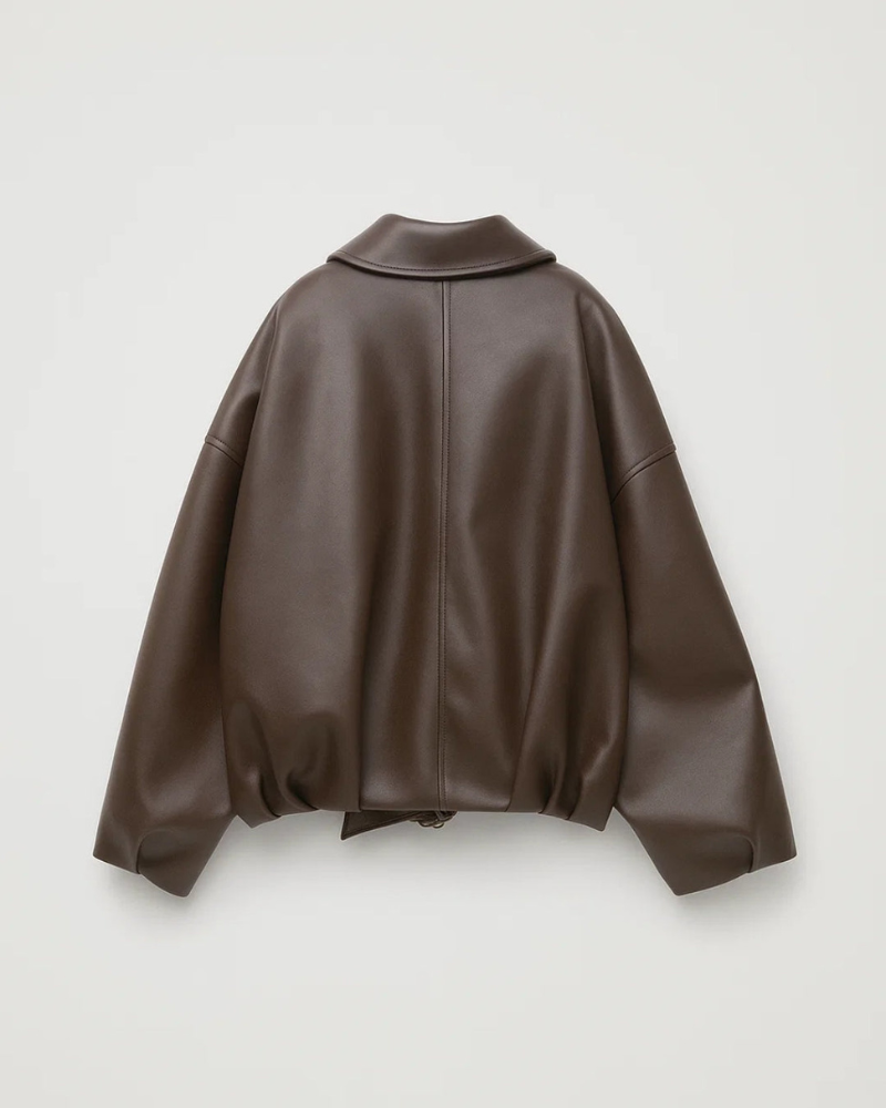 Women's Oversized Jacket - Zip-Up with Point Collar and Integrated Belted Waist