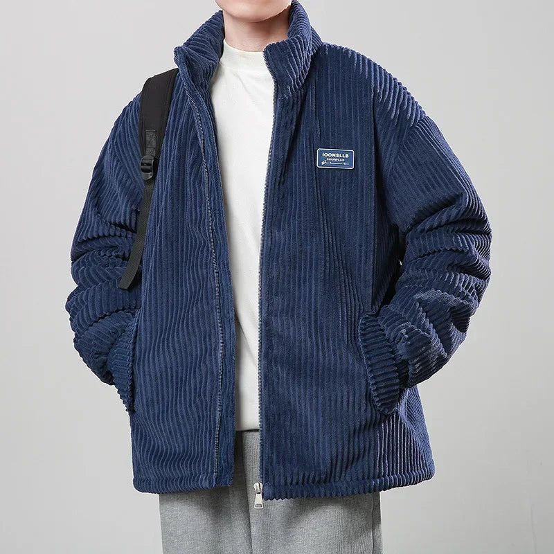 Men's Corduroy Puffer Jacket - Stand Collar - Full Zip - Padded