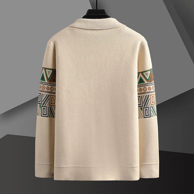 Men's Cardigan Jacket - Geometric Print - Snap Button