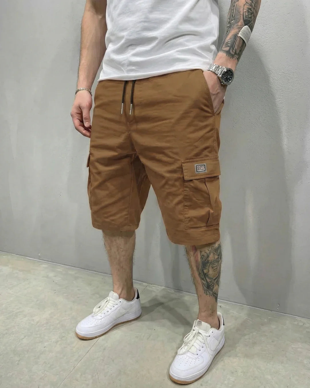 Men's Drawstring Waist Cargo Shorts - Above Knee Length