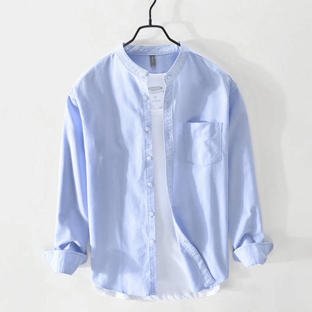 Men's Band Collar Shirt - Long Sleeve - Button Front