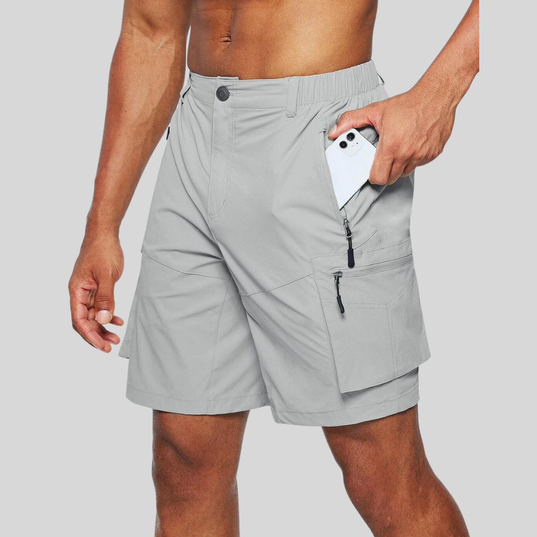 Men's Cargo Shorts - Zippered Side Pockets - Button Front