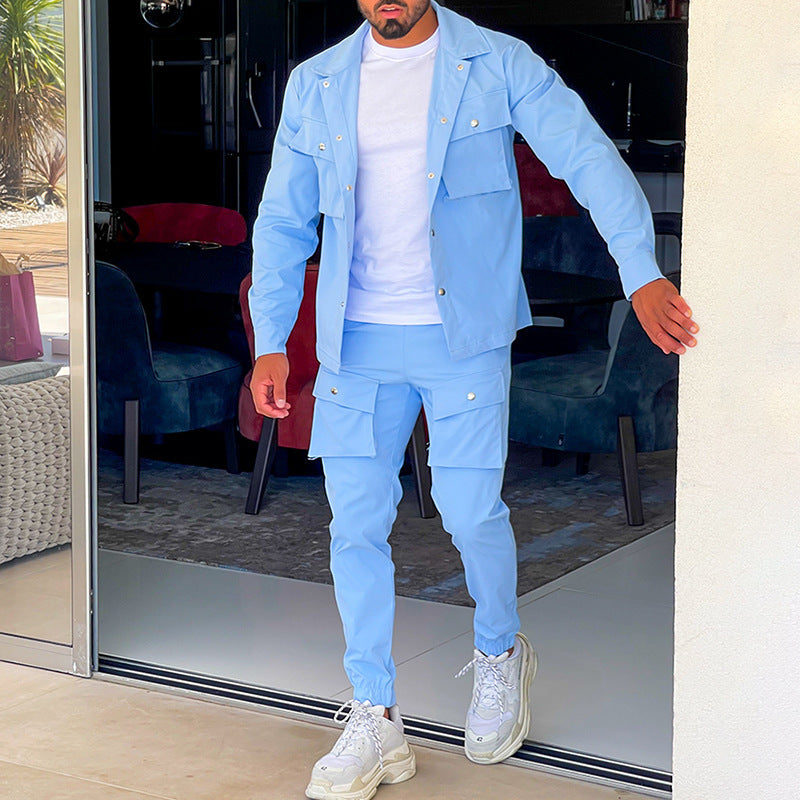 Men's Two Piece Set - Cargo Overshirt Jacket and Jogger Pants