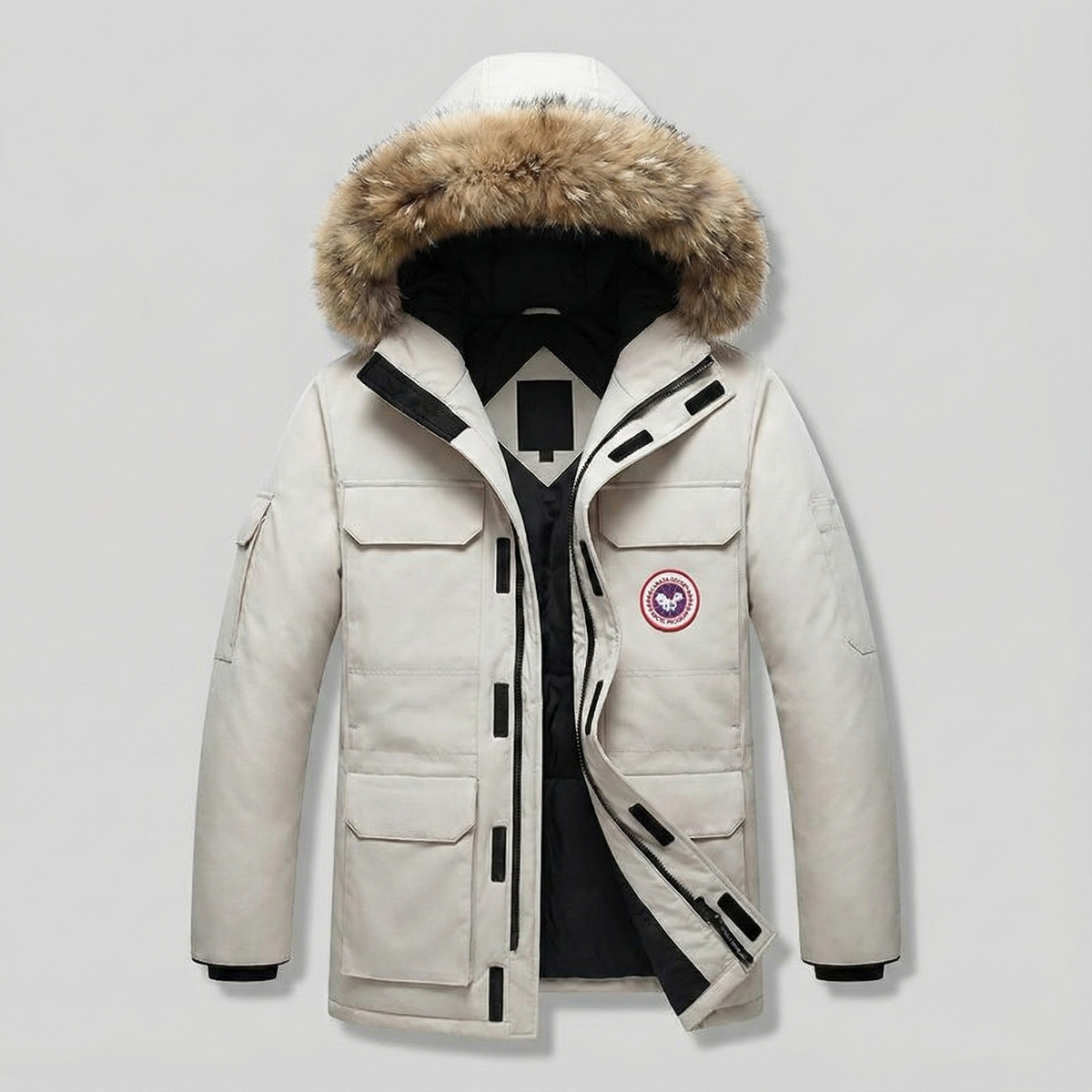 Women's Hooded Puffer Jacket with Detachable Faux Fur Trim - Full Zip - Winter Style