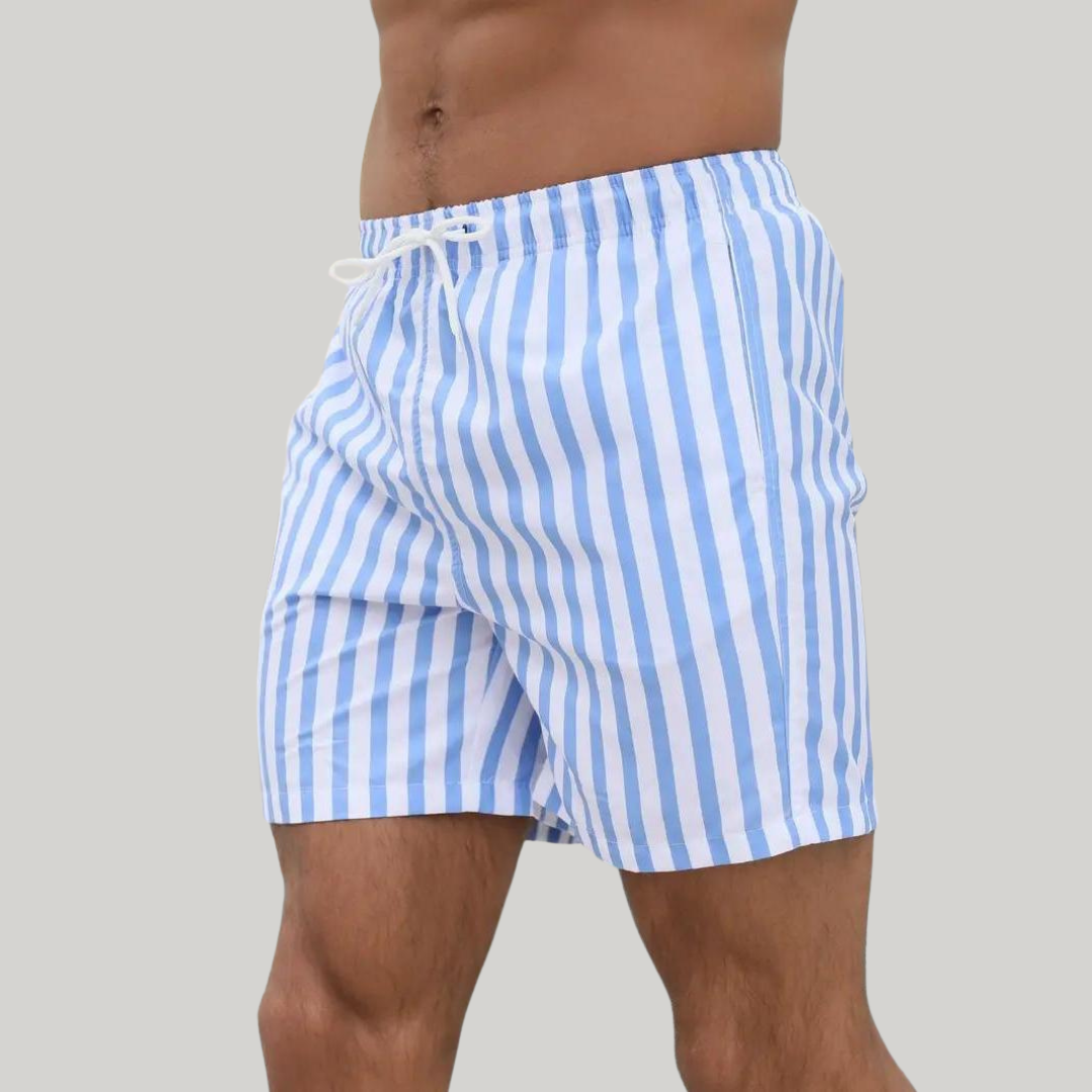 Men's Striped Swim Shorts - Drawstring Waist - Mesh Lined