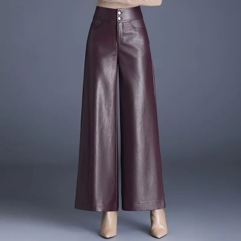 Women's Wide Leg Pants - High Waist Zip Concealed Closure