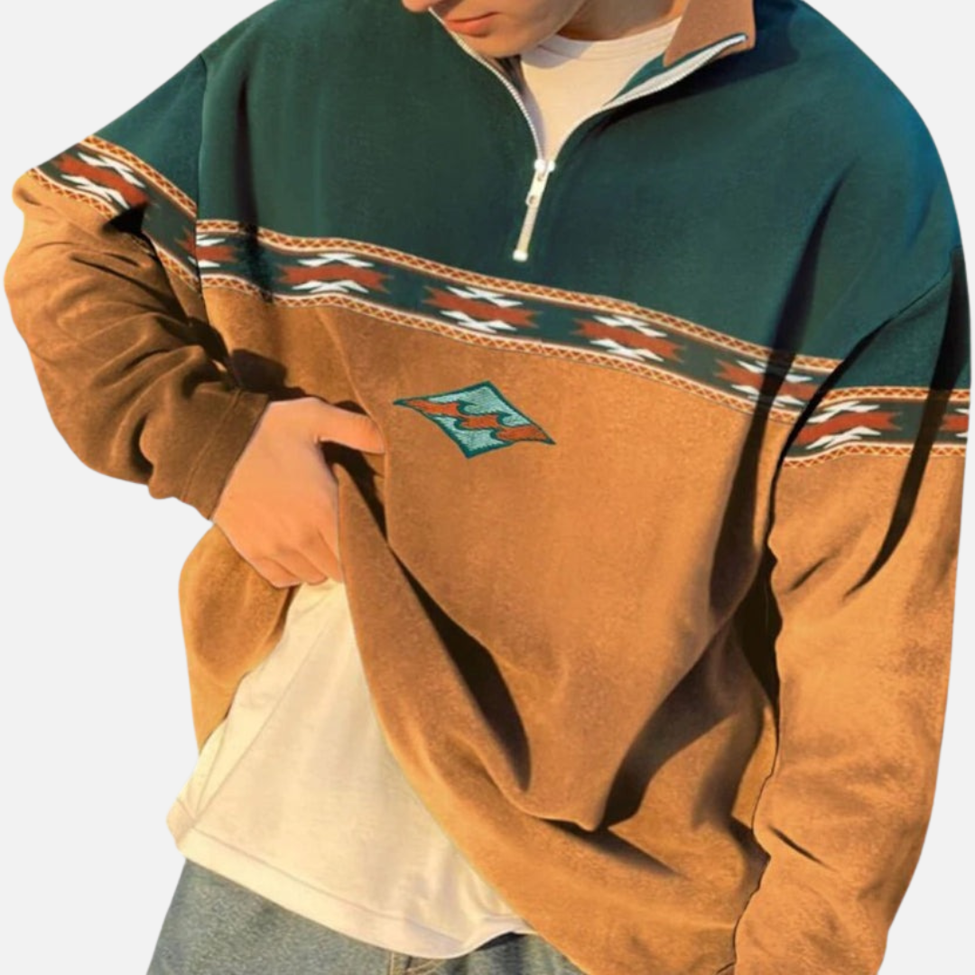 Men's Fleece Quarter Zip Jumper - Contrast Panel - Graphic Stripe