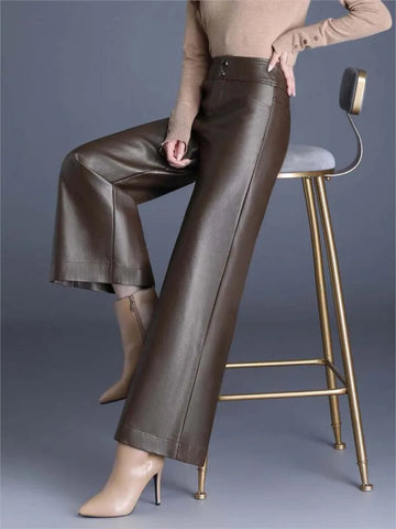 Women's Wide Leg Pants - High Waist Zip Concealed Closure