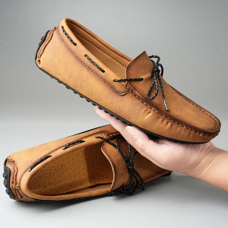 Men's Loafers - Slip On Moccasin with Braided Tie Detail and Rubber Sole