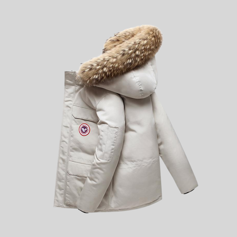 Women's Hooded Puffer Jacket with Detachable Faux Fur Trim - Full Zip - Winter Style