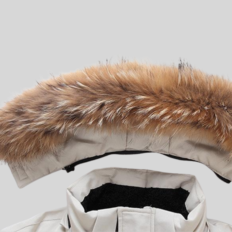 Women's Hooded Puffer Jacket with Detachable Faux Fur Trim - Full Zip - Winter Style