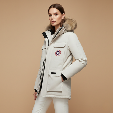 Women's Hooded Puffer Jacket with Detachable Faux Fur Trim - Full Zip - Winter Style