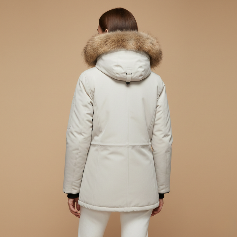 Women's Hooded Puffer Jacket with Detachable Faux Fur Trim - Full Zip - Winter Style