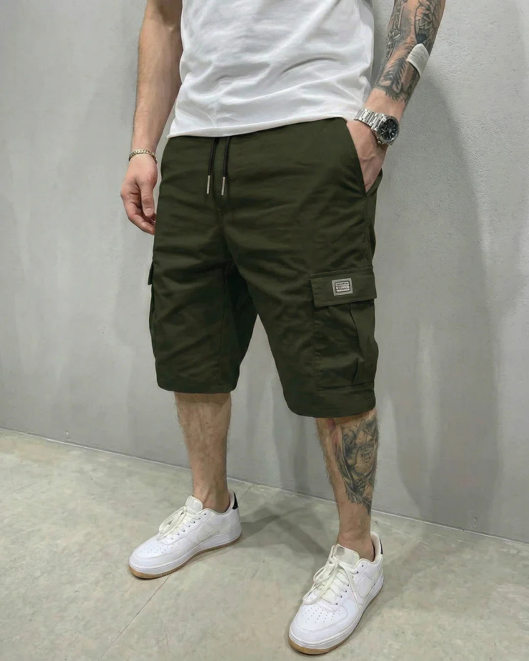 Men's Drawstring Waist Cargo Shorts - Above Knee Length