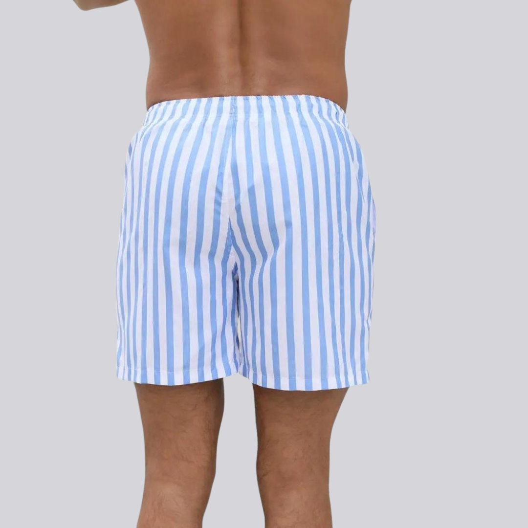 Men's Striped Swim Shorts - Drawstring Waist - Mesh Lined
