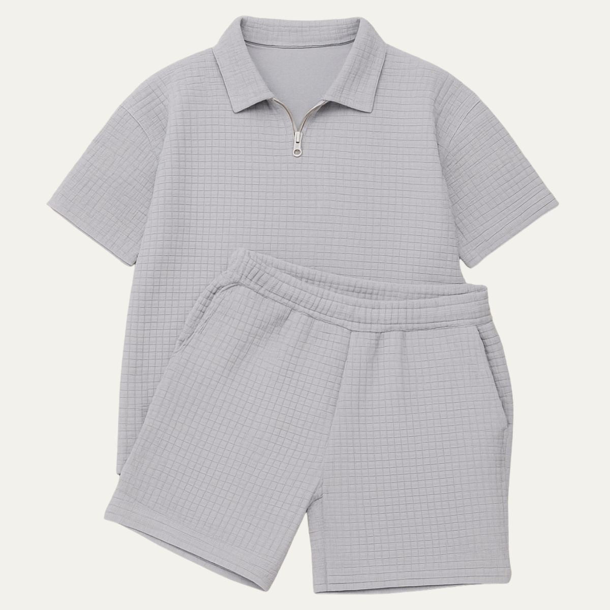 Men's Waffle Knit Half-Zip Polo Short Set - Two Piece
