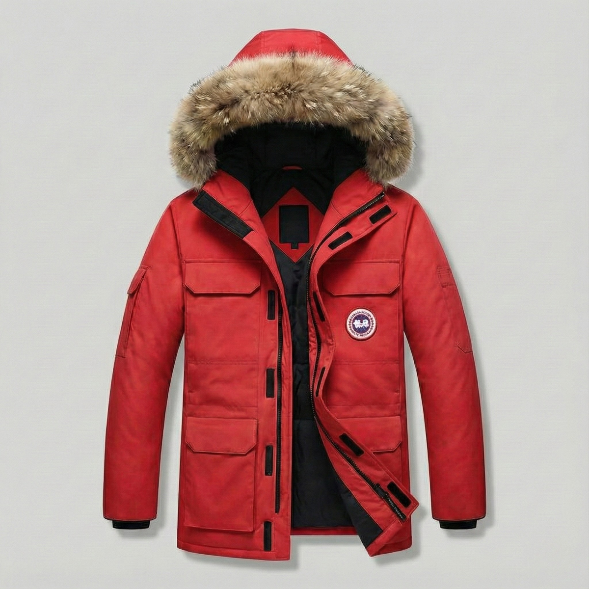 Women's Hooded Puffer Jacket with Detachable Faux Fur Trim - Full Zip - Winter Style