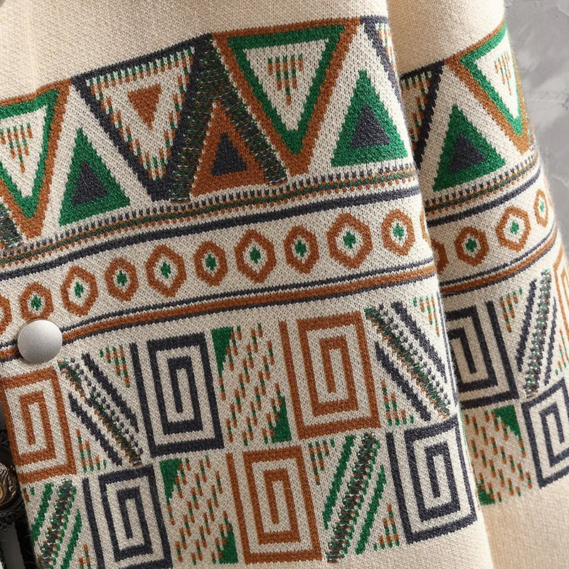 Men's Cardigan Jacket - Geometric Print - Snap Button