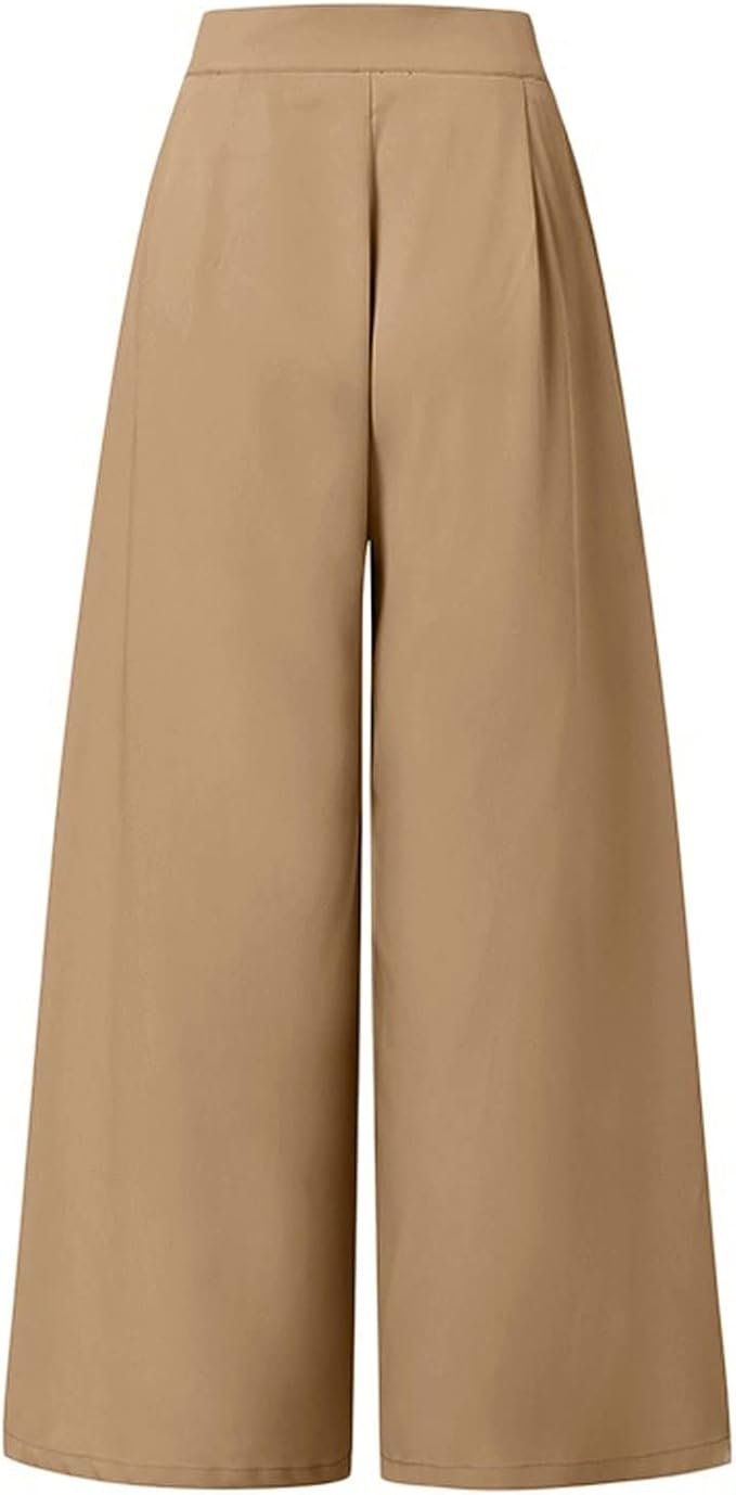 Women's Palazzo Pants - High Waist Wide Leg Box Pleat Full Length