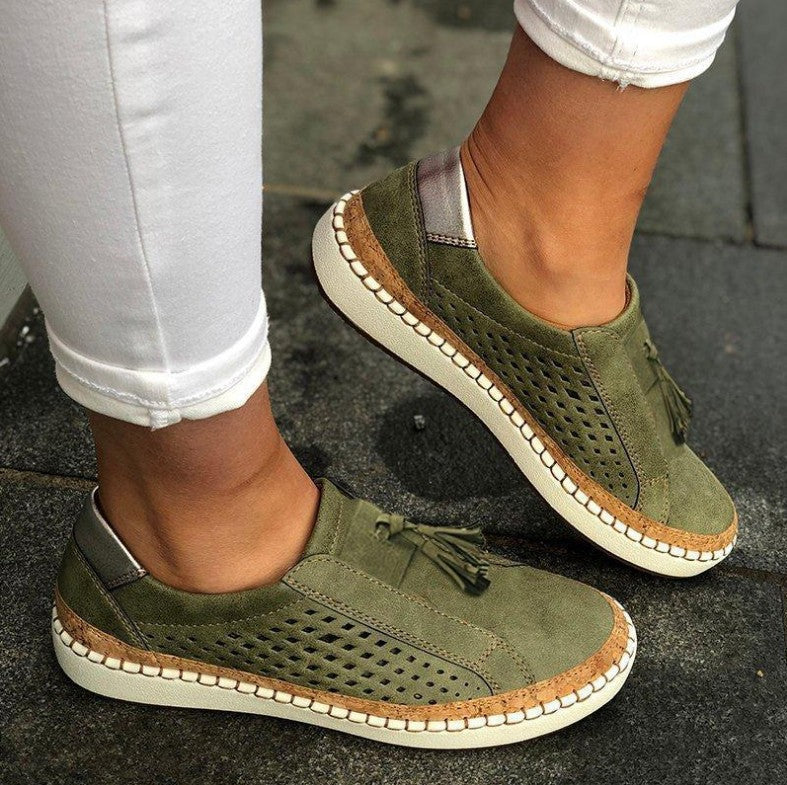 Women's Suede Orthopedic Slip-On Flats - Tassel Perforated