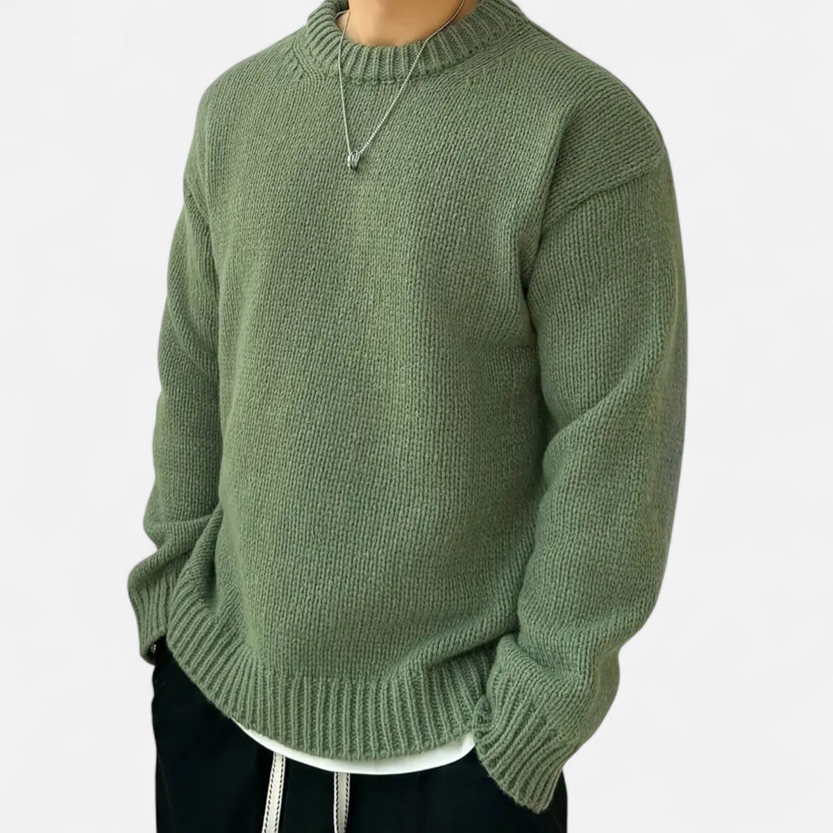 Men's Crew Neck Jumper - Long Sleeve - Ribbed Cuffs and Hem
