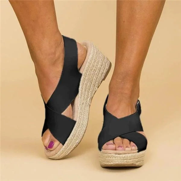 Women's Orthopedic Cross-Strap Espadrille Wedges - Slingback