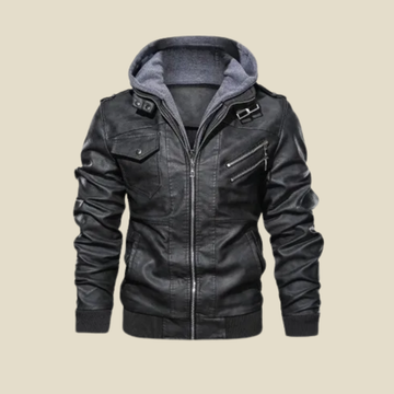 Men's Bomber Jacket - Hooded Biker Style with Multi-Zip Pocket Detail