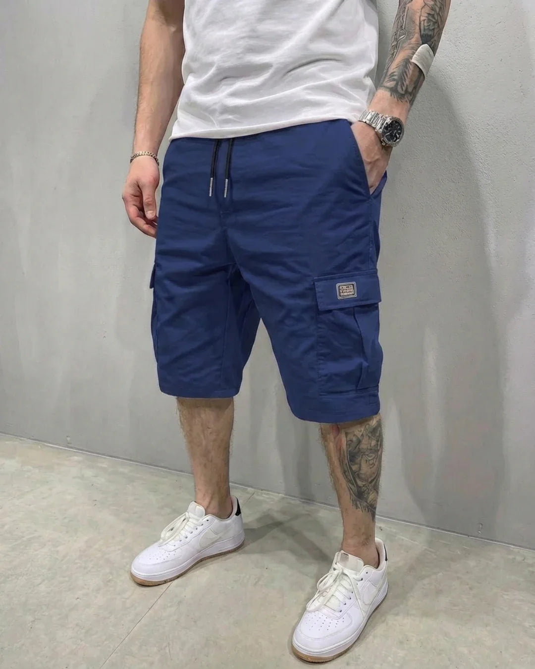 Men's Drawstring Waist Cargo Shorts - Above Knee Length