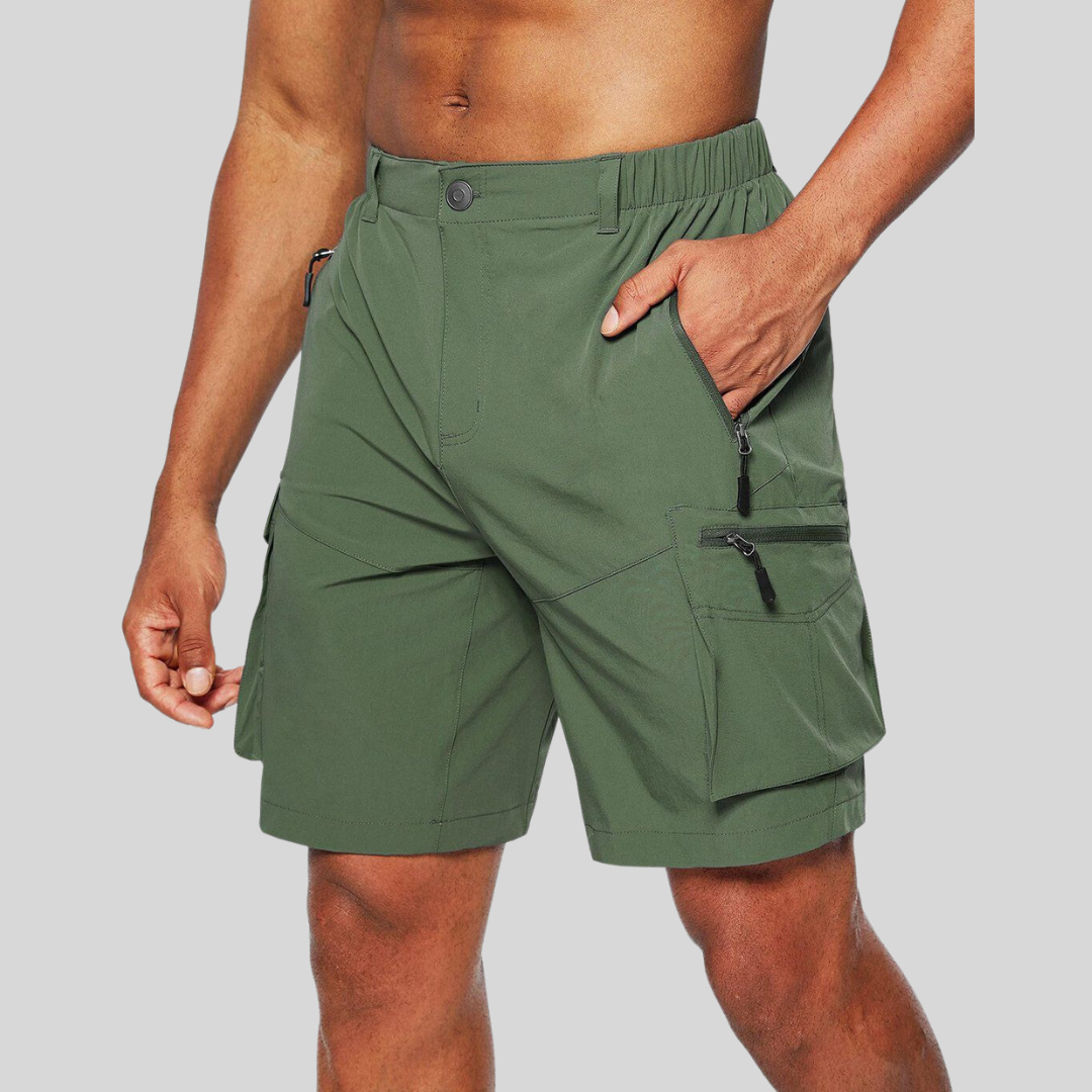 Men's Cargo Shorts - Zippered Side Pockets - Button Front