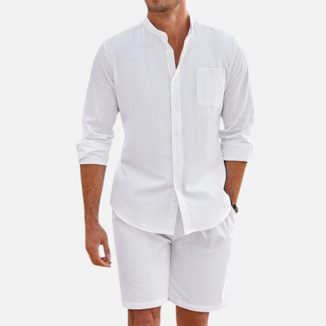 Men's Two Piece Set Long Sleeve Shirt and Shorts