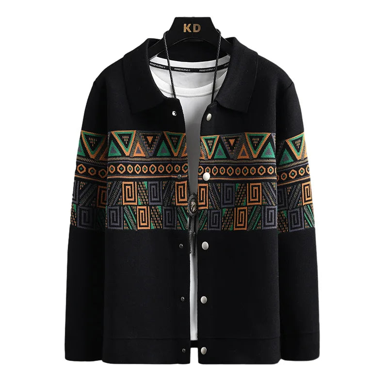 Men's Cardigan Jacket - Geometric Print - Snap Button