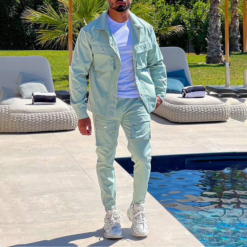 Men's Two Piece Set - Cargo Overshirt Jacket and Jogger Pants