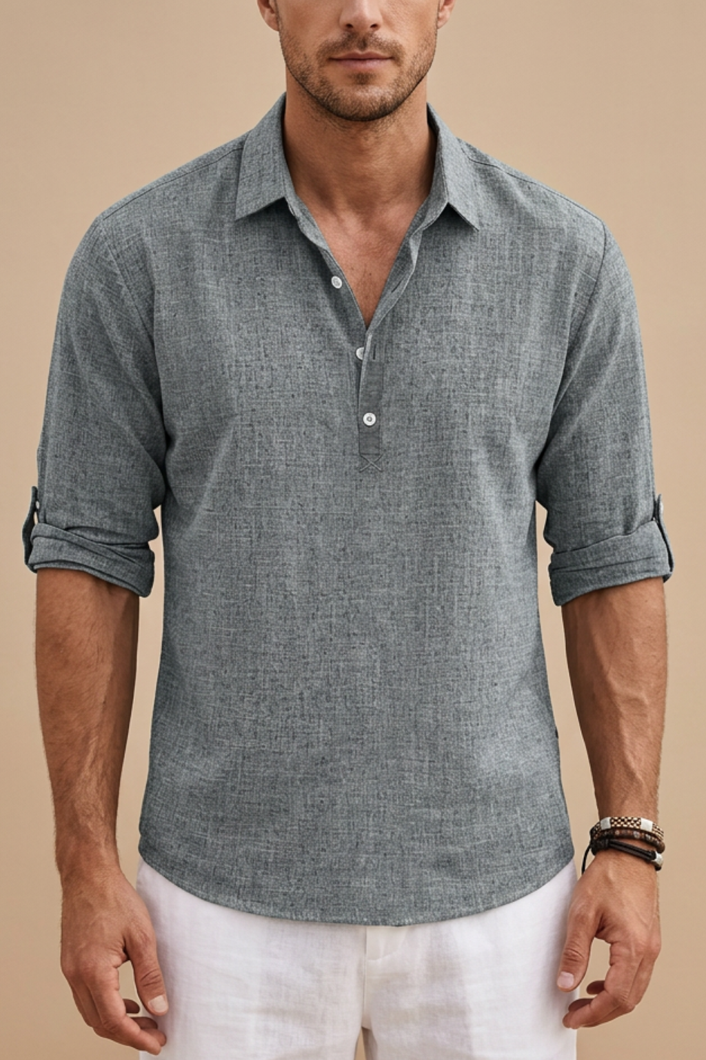 Men's Shirt - Spread Collar Popover Long Sleeve Roll-Tab